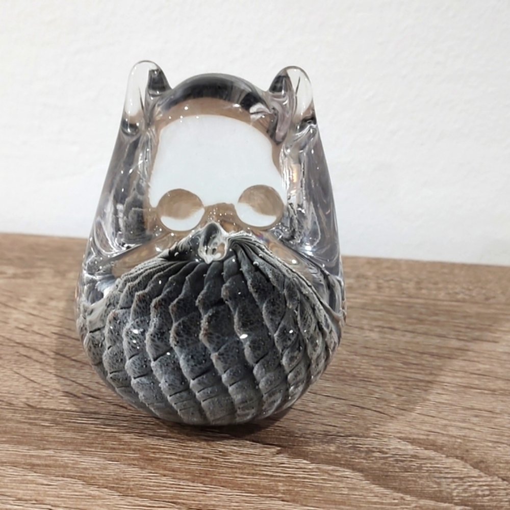 FM Konstglas Paperweight Art Glass Ronneby Sweden Owl Gray